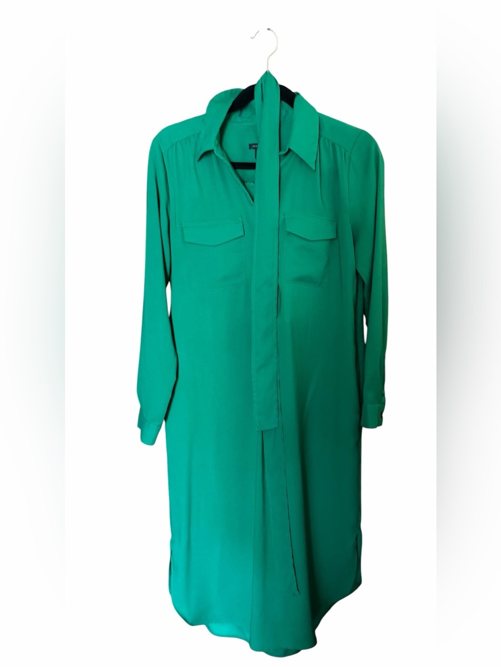 Ann Taylor - Tie-Neck Shirt Dress in Emerald Green